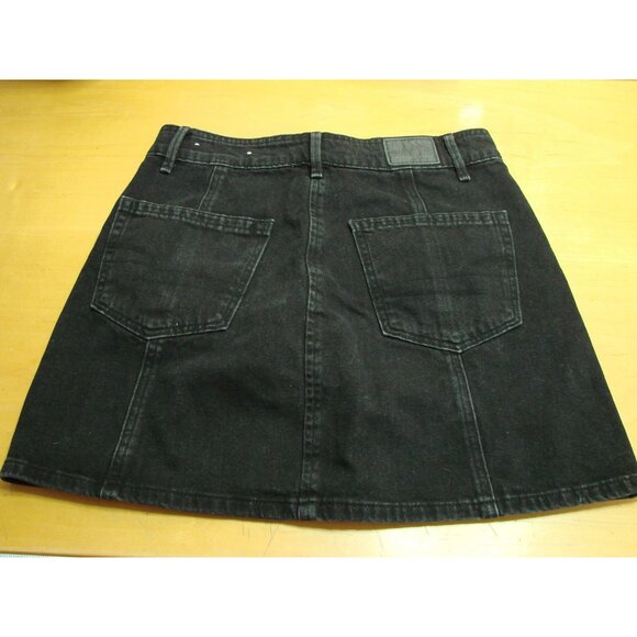 American Eagle Full Button Y2K Jeans Mini Skirt Size 0 Black Wash Denim Pockets - Picture 2 of 12